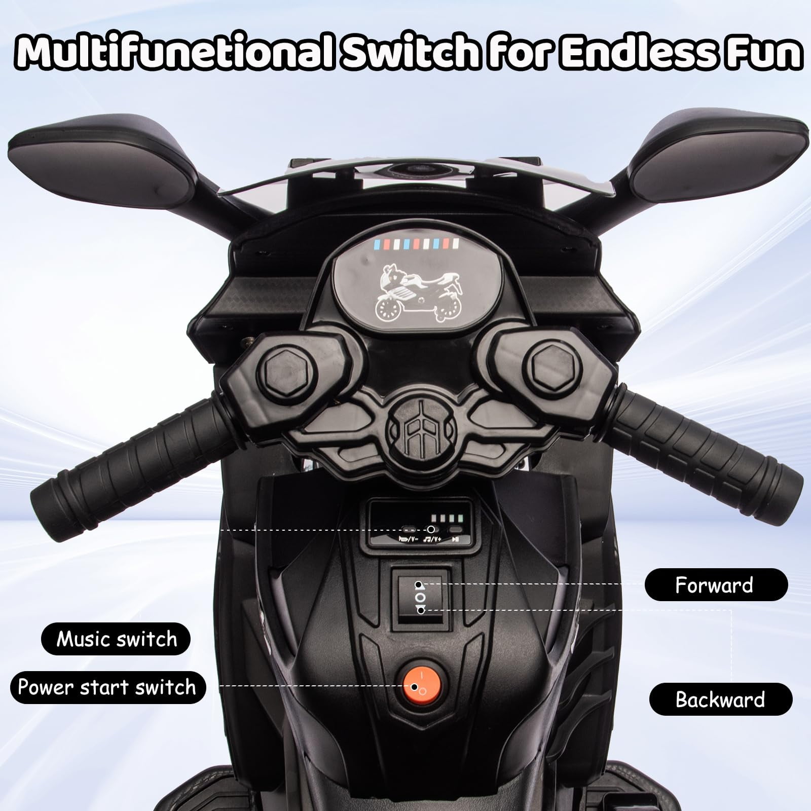 Roromall 6V Ride On Motorcycle, Battery Powered Ride On Toys w/Treaded Tires, Working Headlight, Horn, Music, Training Wheels, Stable Electric Motorcycle