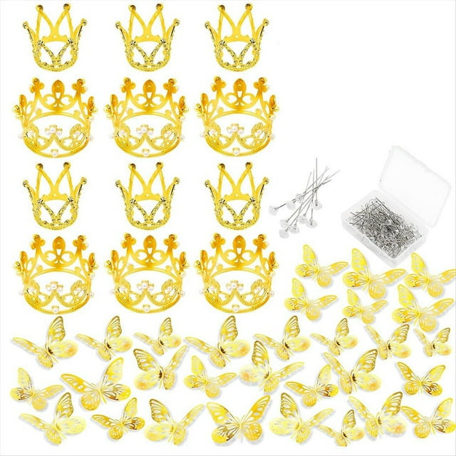 148 Piezas Accesorios para Ramo de Flores Nupciales - 36 Mariposas Doradas 12 Coronas Ramilletes de Ramo 100 Alfileres de Diamantes