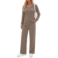 thumbnail image 3 of Fantaslook Plus Size Two Piece Lounge Sets for Women Vacation Travel Fall Outfits V Neck Tops Wide Leg Pants Matching Sets Women Clothing, 3 of 8