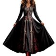 thumbnail image 2 of Huowey Women Halloween Witch Gothic Skeleton Dresses Flowy Elegant Cosplay Party Gown Long Sleeve V-Neck Soft Photo Dress,,S, 2 of 4