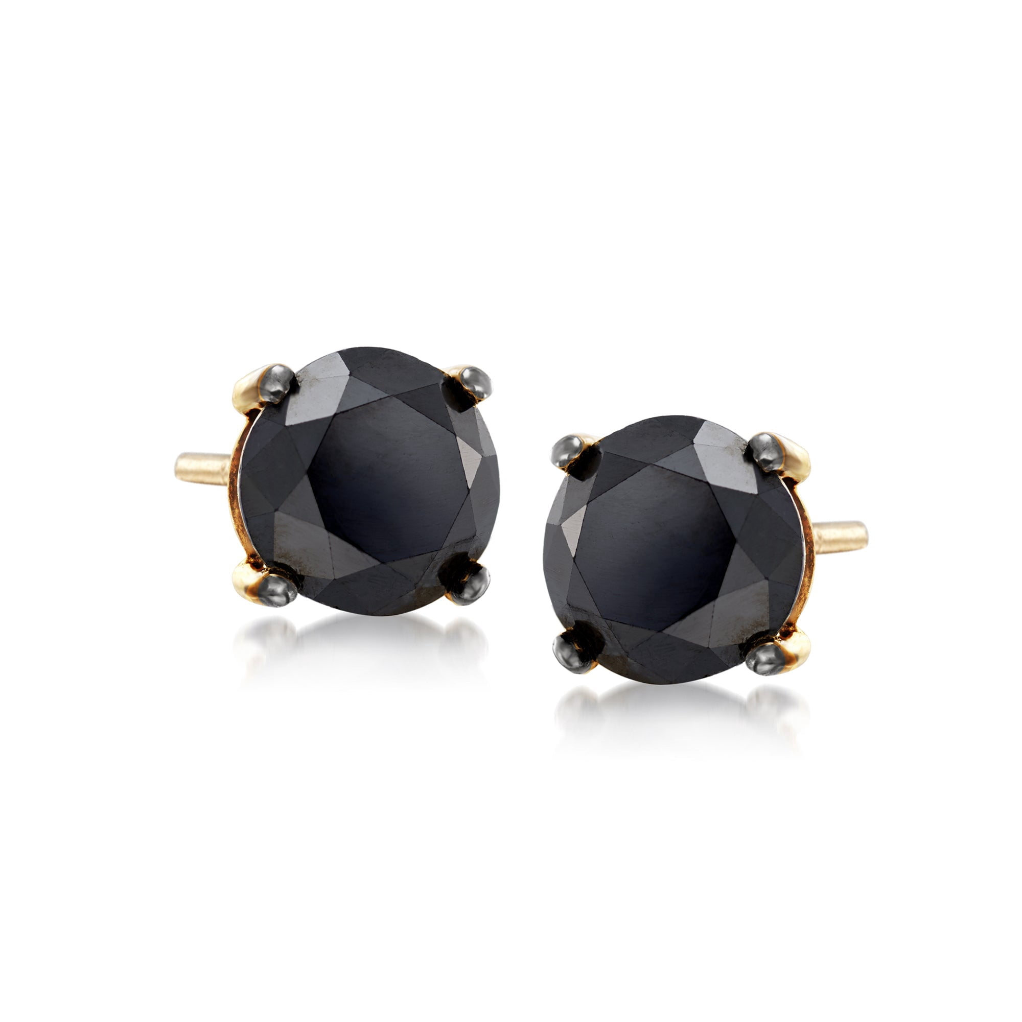 Ross-Simons 3.00 ct. t.w. Black Diamond Stud Earrings in 14kt Yellow Gold, Women's, Adult
