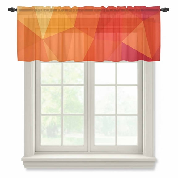 Red Orange Valance Curtains for Kitchen/Living Room/Bathroom/Bedroom Window, Rod Pocket Small Topper Half Short Window Curtains Voile Sheer Scarf, Modern Abstract Ombre Geometric Aesthetic 42"x12"