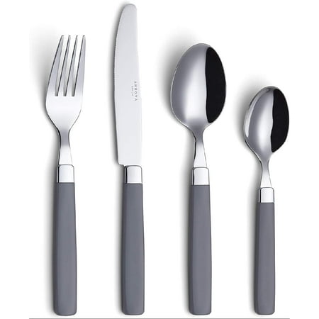 

16 Pcs Stainless Steel Flatware/Silverware Set - Color Handles - 4 x Dinner Forks 4 x Table Knives 4 x Tablespoons 4 x Teaspoons - Service for 4 (Grey 16 Pieces)