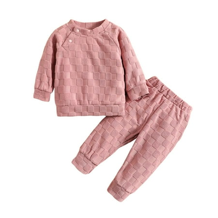 

Newborn Baby Boy Girl Clothes Gender Sweatsuit Unisex Solid Outfit Long Sleeve Warm Pullover Pant Set