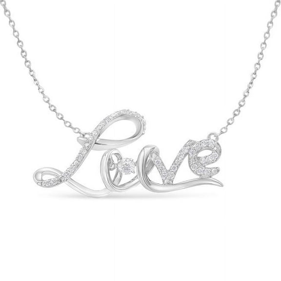 White .925 Sterling Silver 0.25 CTTW Diamond Cursive Love 18 in. Pendant Necklace, H-I Color - I1-I2 Clarity