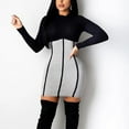 thumbnail image 5 of Birdeem Women Round Neck Long Sleeve Contrast Stitching Slim Dress, 5 of 5