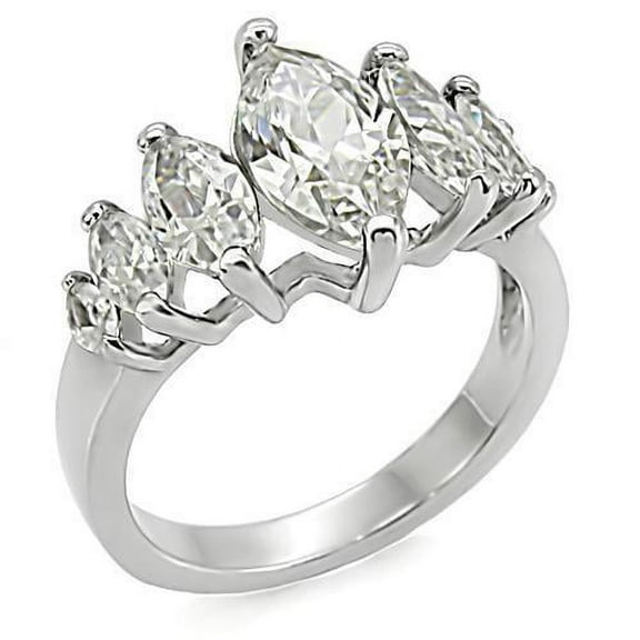 High polished (no plating) Stainless Steel Ring with AAA Grade CZ in Clear for Women Style TK006