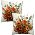 thumbnail image 2 of Fall Flowers Throw Pillow Covers 20x20 Inch Set of 2 - Orange Floral Leaves Plant Autumn Harvest Decoration Pillowcases Cushion Cover for Bedroom Couch Sofa Home Porch, 2 of 6