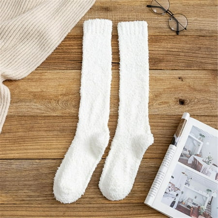 

Men Women Pure Color Soft Winter Warm Breathable Bed Floor Sleep Socks Fluffy Cosy Coral Velvet Socks WHITE