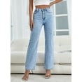 thumbnail image 3 of Women's Straight Leg Jeans Classic Mid Waist Non Stretch Denim Pants With Pearl Rhinestones, 3 of 7