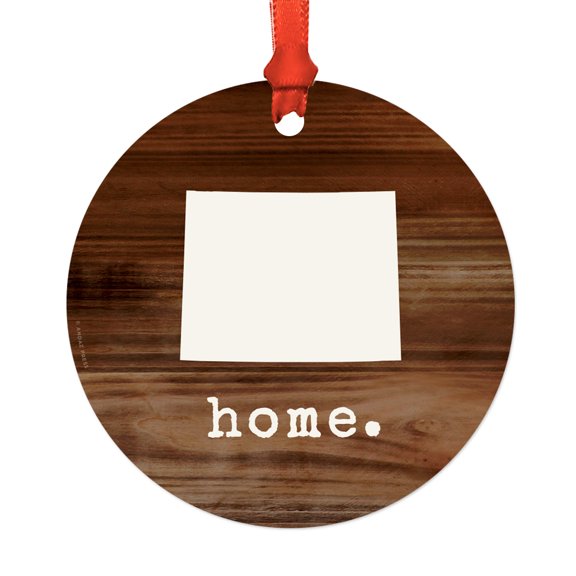 US State Round Metal Christmas Ornament, Rustic Wood Print, Wyoming, Includes Ribbon and Gift Bag