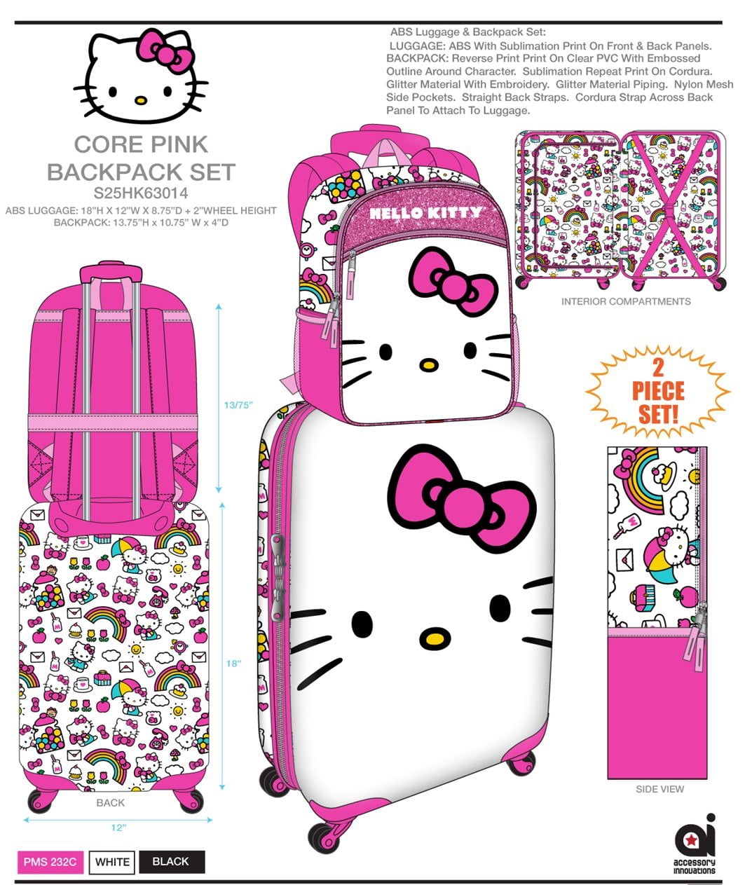Hello Kitty Girls Luggage and Backpack Set - 18
