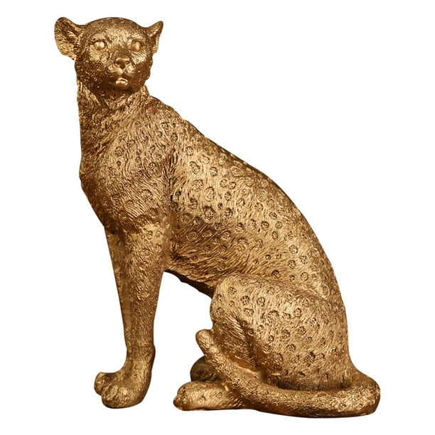 European Cheetah Statue Figurine Sculpture Home Office Gifts Sitting Leopard  