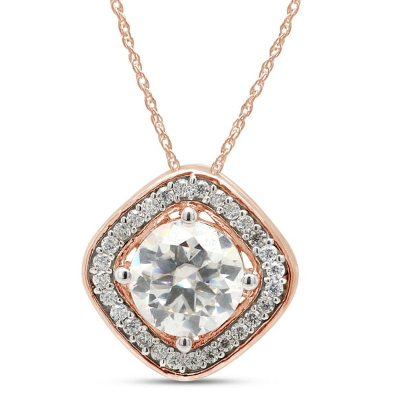 1 1/10 Carat 6.5MM Round Cut Lab Created Moissanite Diamond Halo Pendant Necklace In 14K Rose Gold Over Sterling Silver Jewelry For Women 18" Chain(G-H Color,VVS1 Clarity,1.10 Cttw)