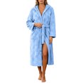 thumbnail image 2 of Women's Flannel Hooded Bathrobe Solid Color Waist-Tie Fleece Robe with Pockets for Fall & Winter, 2 of 8