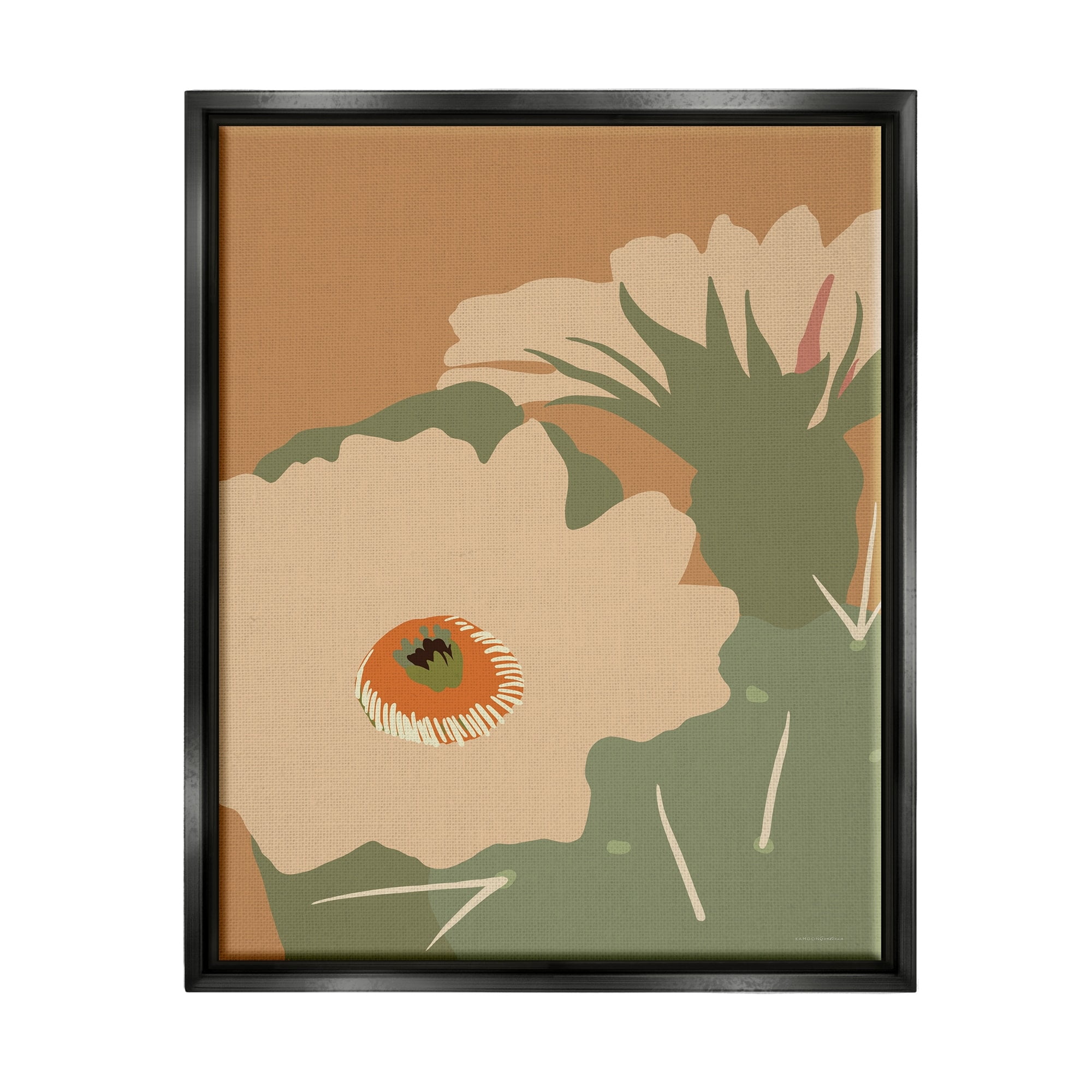 Stupell Industries Modern Cactus Flower Blossom Arid Vegetation Plants Graphic Art Metallic Gold Floating Framed Canvas Print Wall Art, Design by Kamdon Kreations