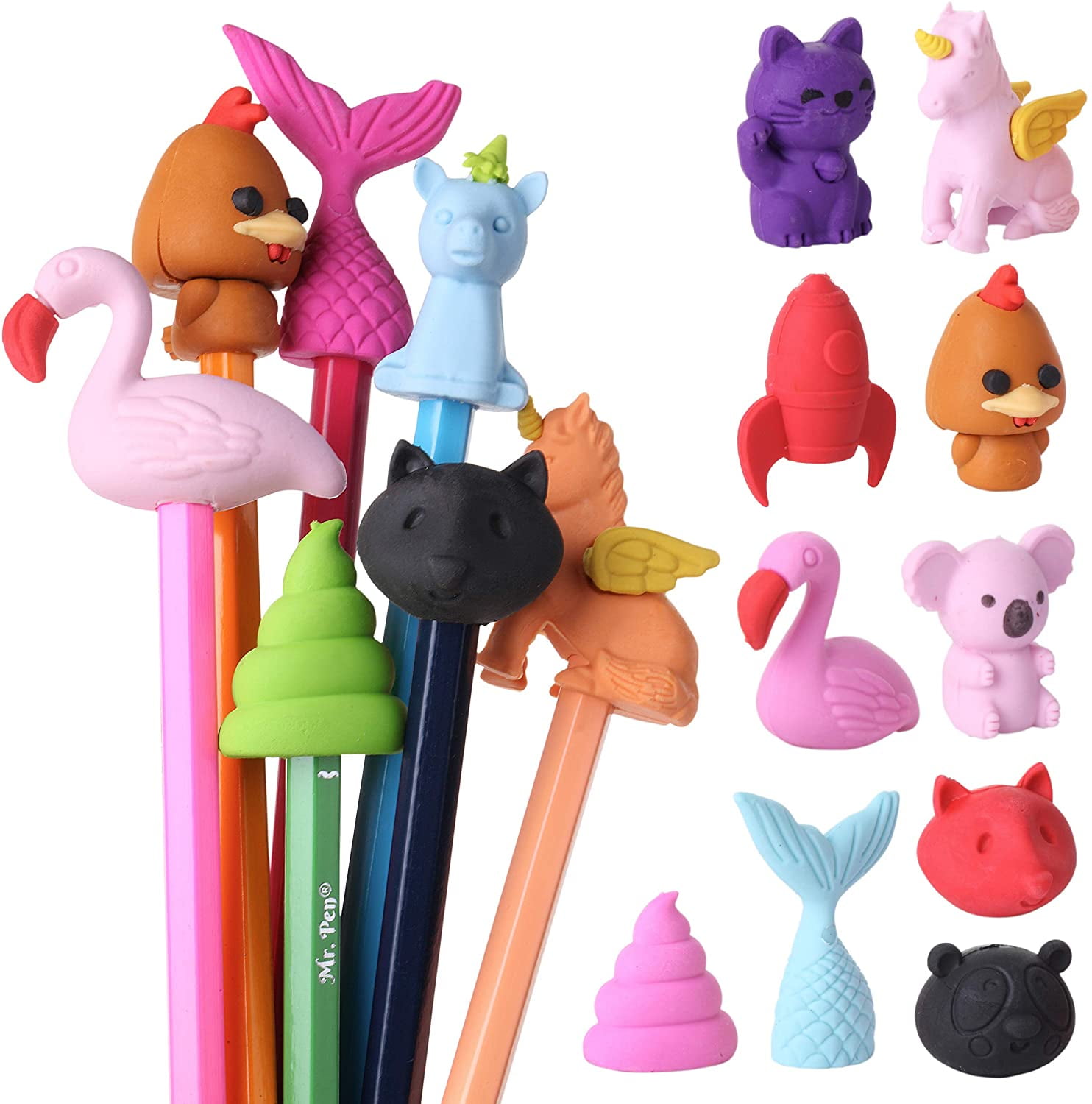 Mr. Pen- Animal Topper Erasers, 22 Pack, 8 Pack Take Apart Animal Erasers, Pencil Toppers, Pencil Erasers Toppers for Kids, Eraser Tops, Cap Erasers for Pencils, Fun Erasers Kids, Pencil Top Erasers