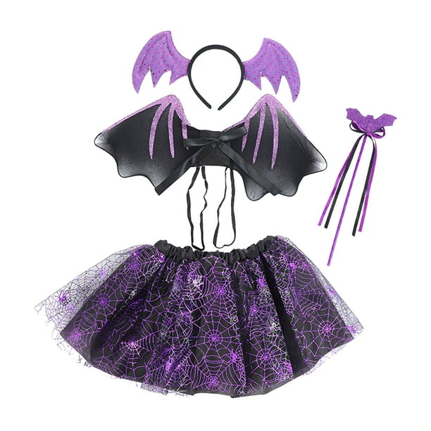 Conjunto de disfraz de Halloween, falda tutú y banda para el pelo con alas, ropa, accesorios para fotos, traje con varita, fiesta, juego de simulación Violeta Yinane falda tutú y ala