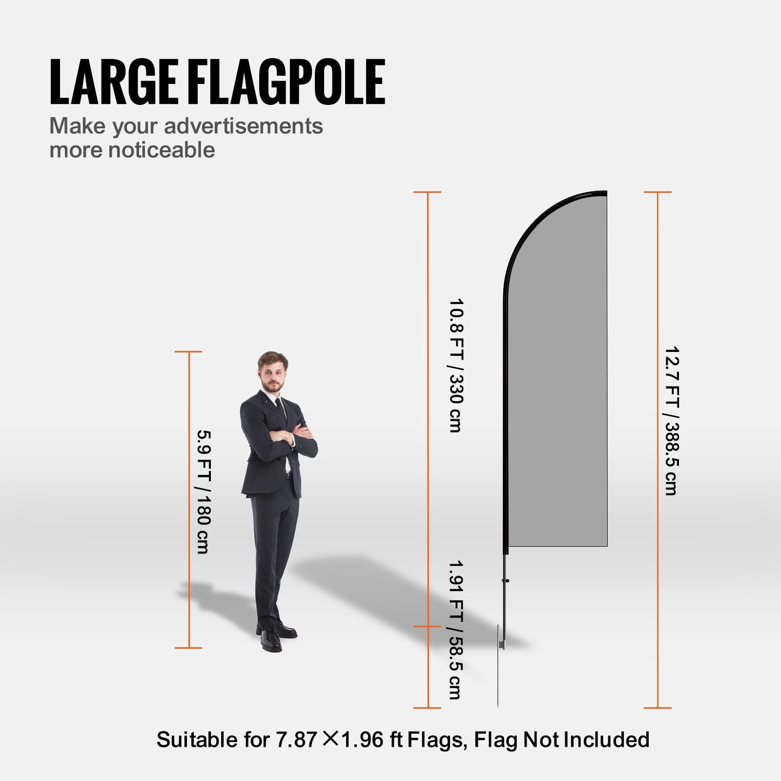 Feather Flag Pole Kit 2 Packs Swooper Flag Pole 12.7 ft with Ground Stakes