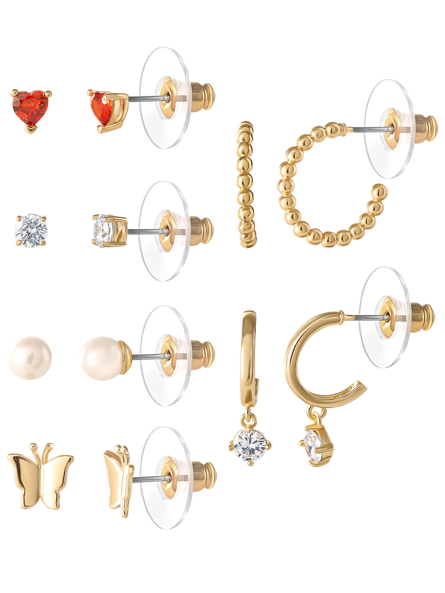 Believe By Brilliance Women’s 14kt Gold Flash Plated Cubic Zirconia Earring Set – 6 Pairs