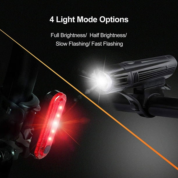 EHeadlight - Lampe Avant Vélo 2000 MAh, 4 Modes, 400 Lumens, Feu Arrière Inclus Pour Nuit Et Route