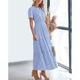 thumbnail image 4 of EASYBRA Women V Neck Puff Sleeve Pleated Maxi Dress Elegant A Line Layered Hem Summer Dress, 4 of 6