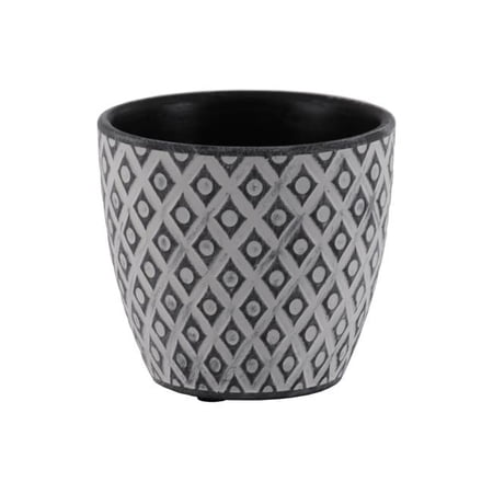 Cement Round Pot with Diamond Design Body & Tapered Bottom  Washed Concrete & Black