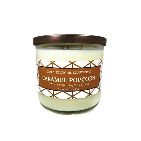 Caramel Popcorn Scented 3 Wick Soy Wax Candle