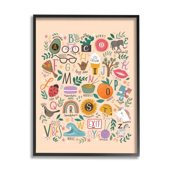 Stupell Industries Whimsical Kid's Alphabet Playful ABC Illustrations Everyday Items, 11 x 14, Design by Loni Harris