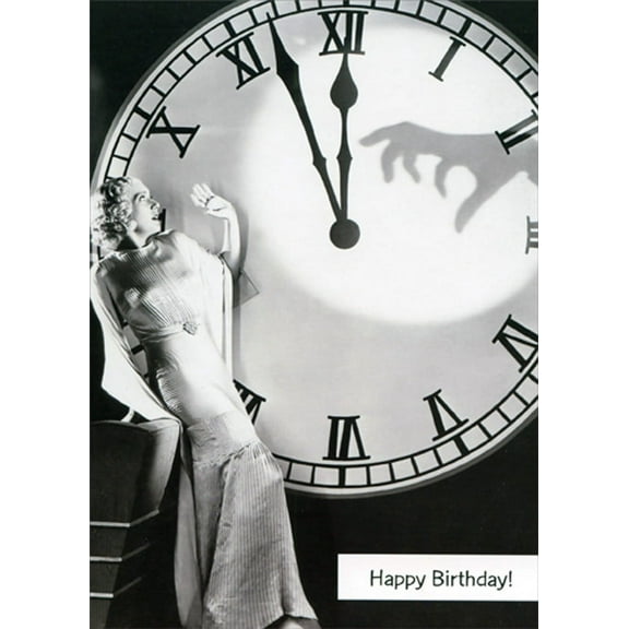 Designer Greetings Scared Woman and Scary Shadow of Hand on Clockface Funny / Humorous Over the Hill Birthday Card