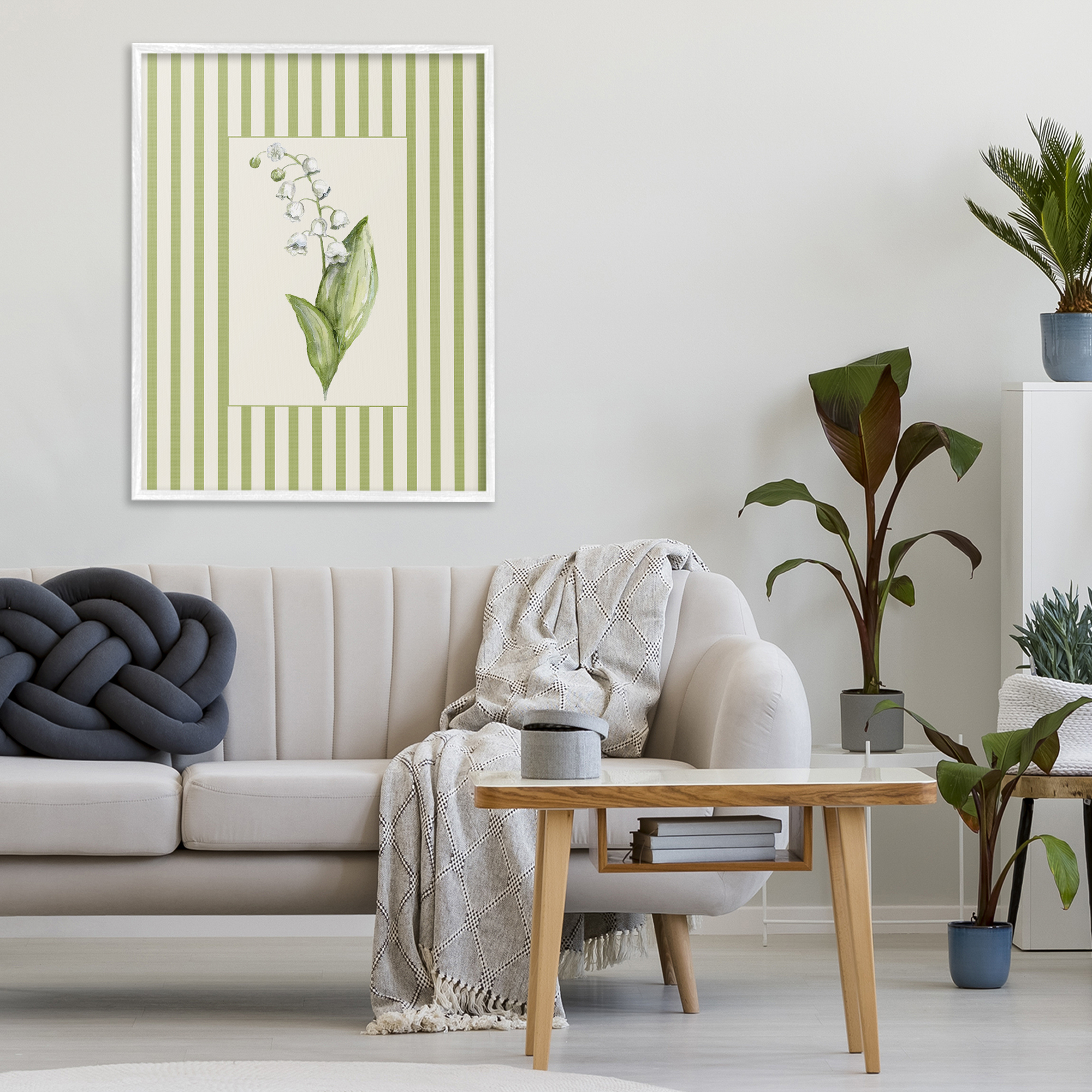 Striped Lily Of The Valley White Framed Giclee Art, design by Lisa Wehmeyer