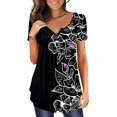 thumbnail image 4 of Gibobby Playera de Verano para Mujer Mujer Casual manga corta botón cuello en V suelta camiseta Top(Negro,M), 4 of 5