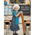 thumbnail image 2 of Girls Old Lady Costume, 100th Day of School 6 Pcs Dress Wig Shawl Necklace Glasses Cane Accessories for Kids Granny Cosplay Blue 7-8Y, 2 of 6