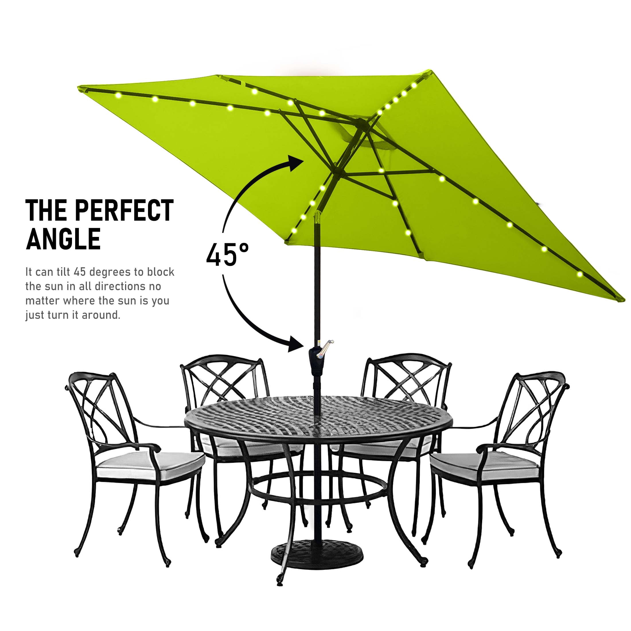 Aukfa 10 x 6.5ft Rectangular Patio Solar LED Lighted Outdoor Umbrellas for Market Beach Pool - Green