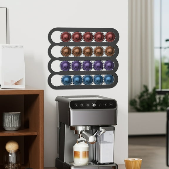 Tcwhniev Adhesive Installation Magnetic Coffee Pod Holder Space Saving Easy Access Fridge Coffee Capsule Organizer for Home Kitchen