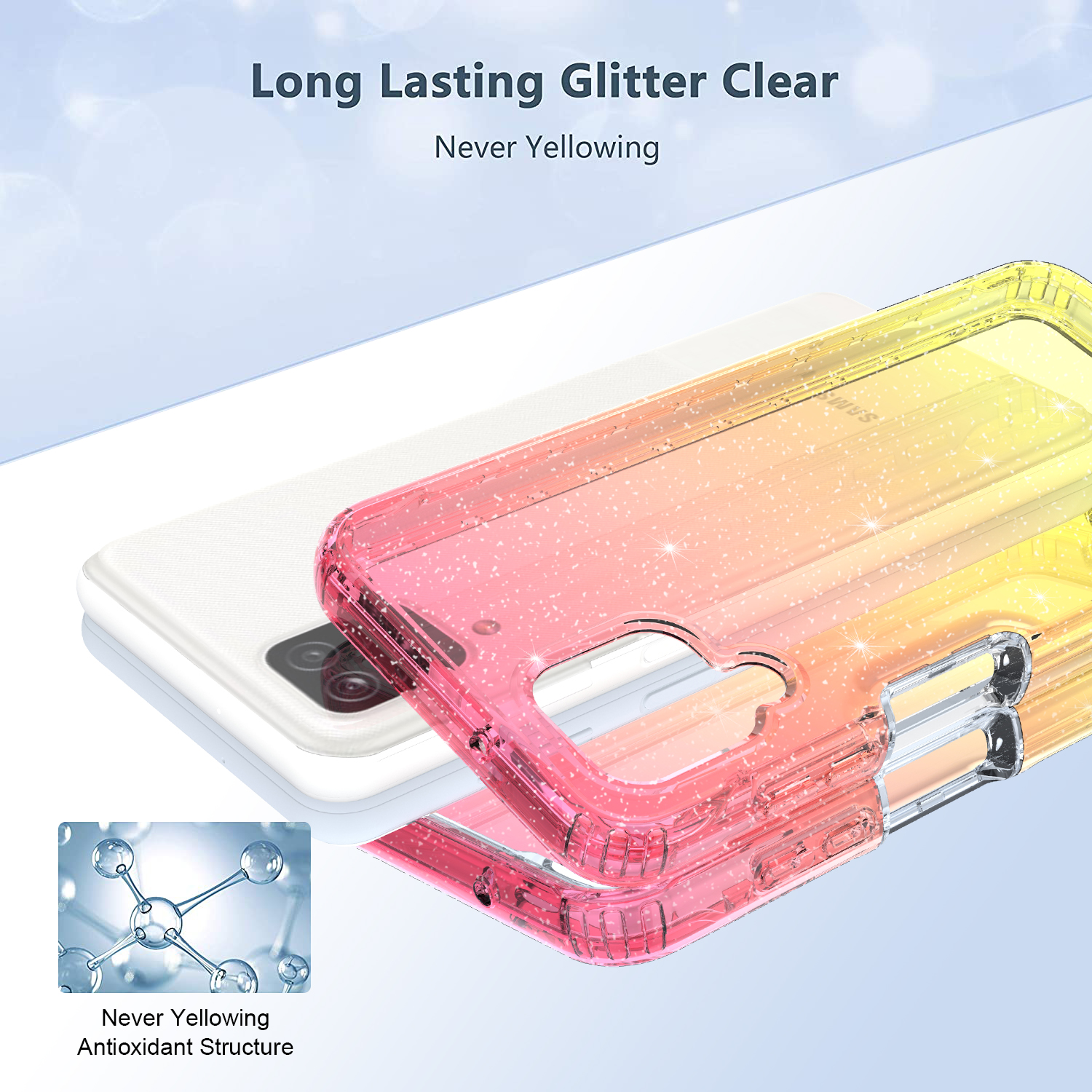 Samsung Galaxy A42 5G Case, Rosebono Hybrid Glitter Sparkle Transparent Colorful Gradient TPU Skin Cover 360 Protection Case For Samsung Galaxy A42 5G (Gold/Pink) - image 2 of 4