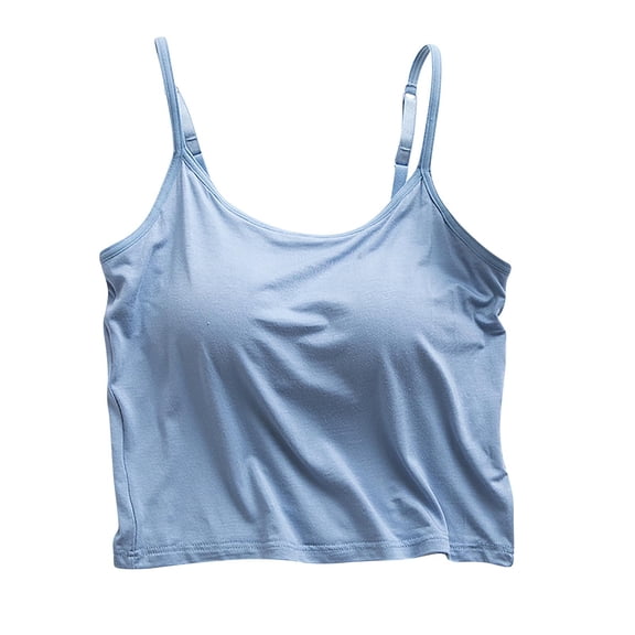 Staron Women's Crop Tank Tops with Built-in Bra Seamless Sleeveless Casual Yoga Sports Camisole, Light Blue M