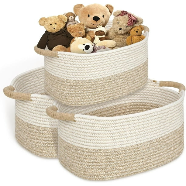 3PCS Canasta Organizadora de Algodón, Cestas de Almacenamiento Tejidas de Bebé, Cuerda tejida de Algodón de Juguetes, Cestas para Cobijas de Sala para Armarios, Baño, Dormitorio