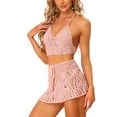thumbnail image 4 of INSPIRAR CHIC Conjunto de Bikini de 2 Piezas para Mujeres Top Cami Cortado Falda Mini Verano Playa Conjuntos de Crochet de Punto S Rosa, 4 of 6