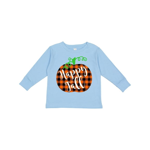 Inktastic Happy Fall Plaid Pumpkin Boys or Girls Long Sleeve Toddler T-Shirt