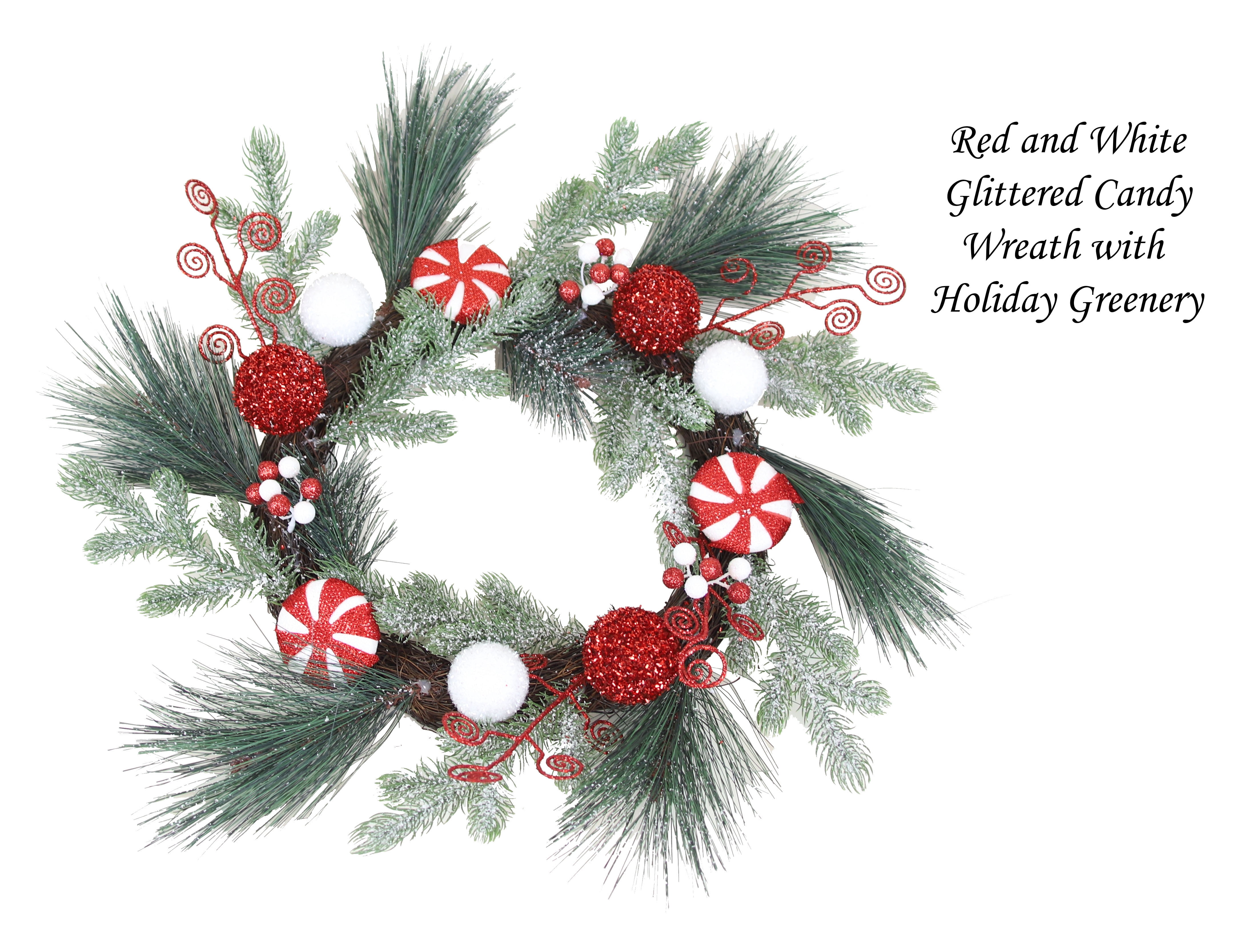 The Mod Greenhouse 24" Glitzy Candy Adorned Pine Covered Grapevine Wreath