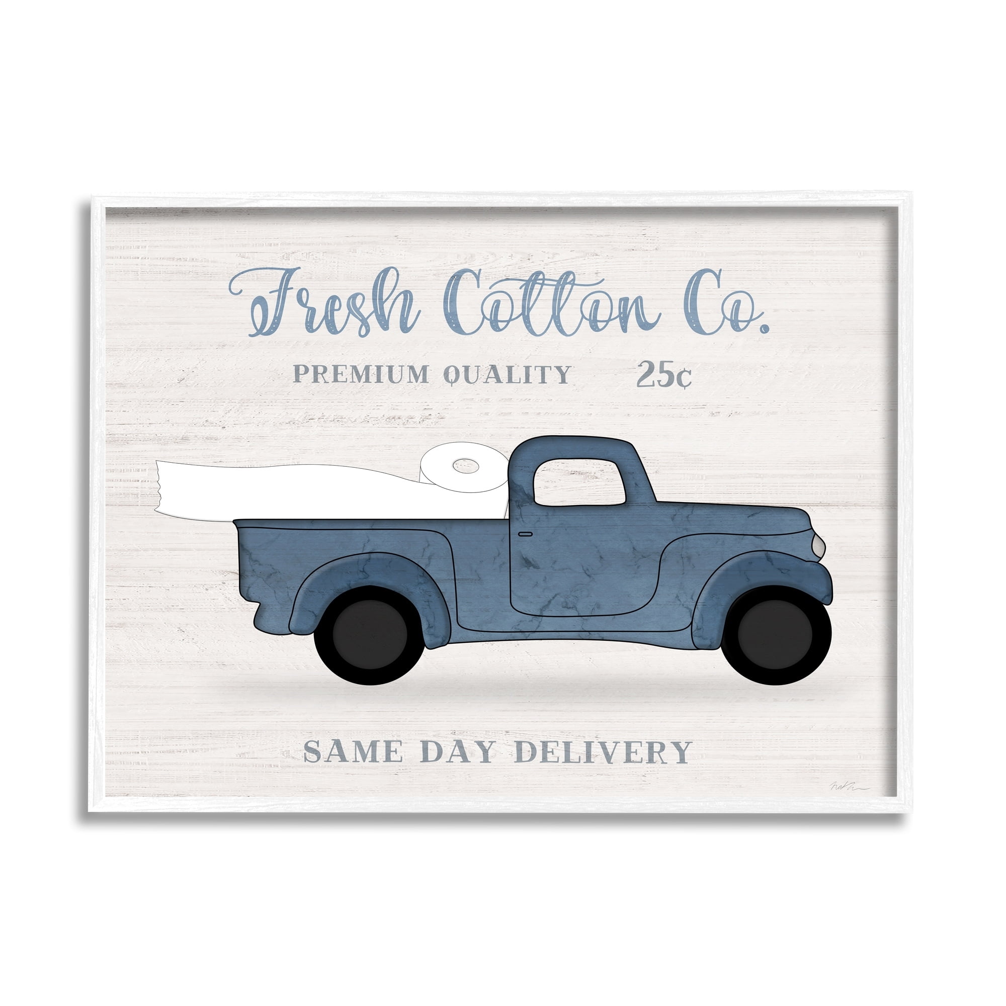Stupell Industries Fresh Cotton Co. Vintage Blue Truck Toilet Paper, 20 x 16, Design by Natalie Carpentieri