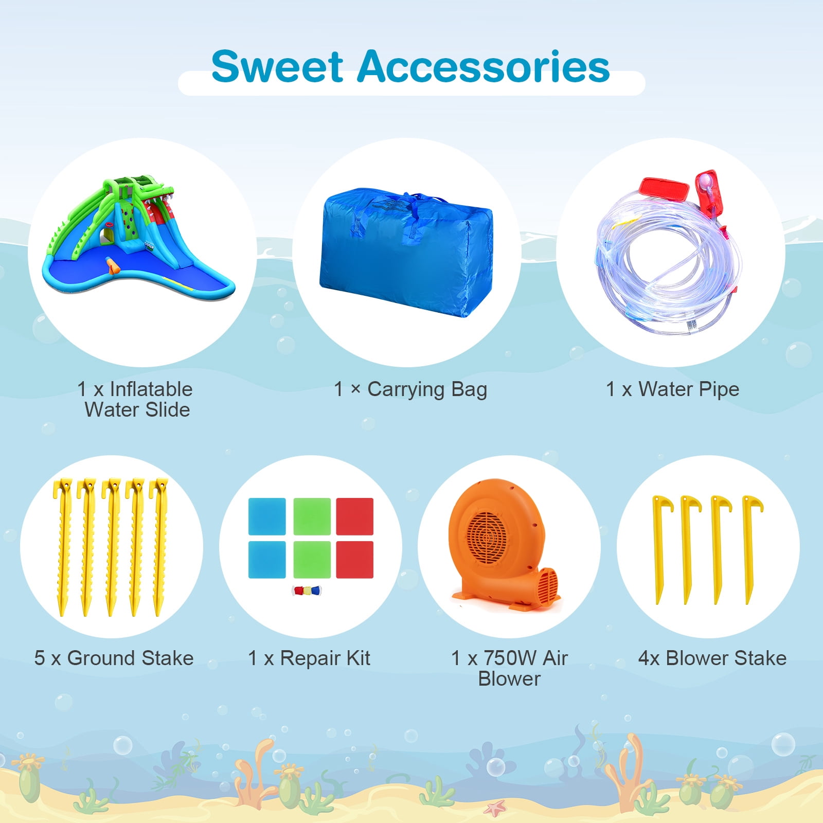 Infans Inflatable Water Park Dual Slides Climbing Wall with 750W Blower