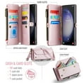 thumbnail image 4 of for Samsung Galaxy S23 Ultra Full Body Protection Wallet Folio Flip Case, Shoulder Strap & Wristlet Card Slots Zipper Pocket RFID Blocking Rugged Durable PU Leather Phone Case Cover, Pink, 4 of 10
