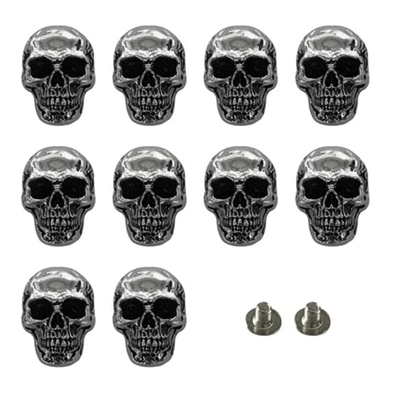 10 Pcs Skull Stud DIY Rivet Conchos for Leather Large Head Decorative Buckle for DIY Crafts Making Nickel Black