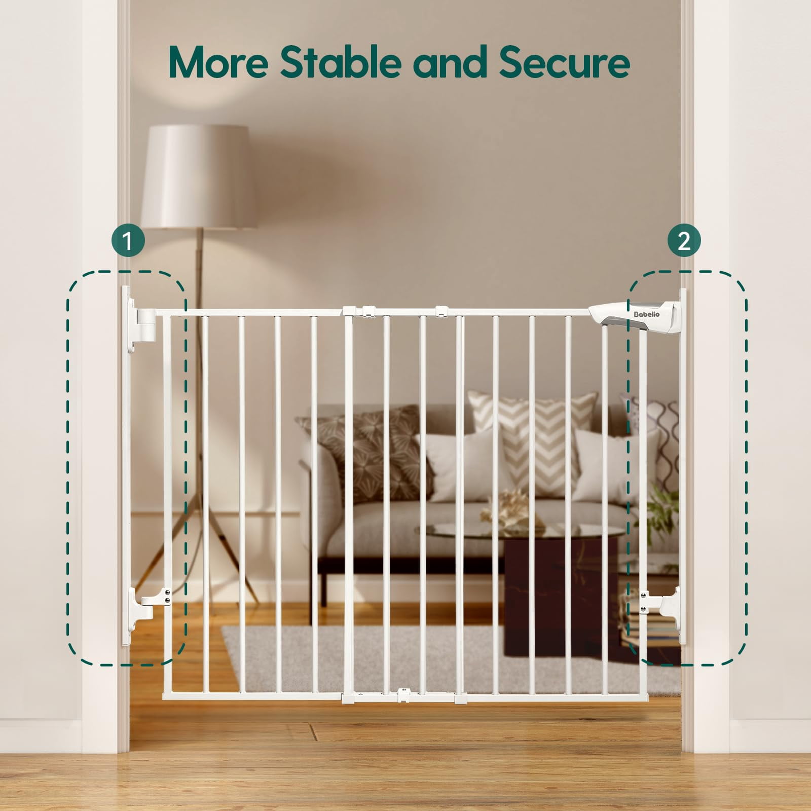 Gate for Stairs & Doorways, 26-43" W 34" H Extra Tall| No Bottom Bar| Easy Installation| One-handed Operation| Auto-close| Hardware Mount (Drill Needed) Safety Dog/Pet Gate Indoor (White)