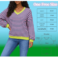 thumbnail image 5 of Women Striped Sweatshirts Long Sleeve Oversized Pullover Tops V Neck Fall Casual Loose Sweater, 5 of 5