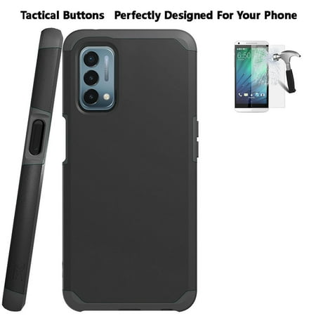 For Oneplus Nord N200 5G Case, Screen Protector, Shock Absorbing Case (Hybrid Black +Tempered Glass)