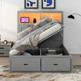 thumbnail image 2 of Wood Full/Queen Size Hydraulic Platform Bed with Storage LED Headboard, Charging Station and 2 Drawers, 2 of 11