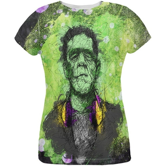 Halloween Frankenstein Raver Horror Movie Monster All Over Womens T Shirt Multi MD